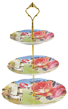 Фруктовница 3-х ярусная фарфор блюдо 155мм 180мм  230мм подарочная упаковка Флора Ваза с цветами Olaff,124-01110 000000000001192947