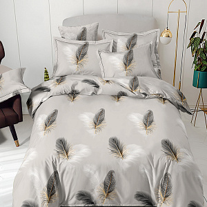 Комплект постельного белья 1,5сп СОФТИ (пододеяльник 147х215см, простыня 150х214см, наволочка 50х70см-2шт) Черное перо полиэстер90%/хлопок10% 000000000001219846