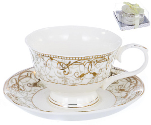 Чайная пара чашка 220мл+ блюдце, белая с золотом, подарочная упаковка,107-04038 000000000001177813