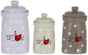 Набор банок 3 шт керамика  микс цвета Куры подарочная упаковка Olaff  YU-12532-49-50 000000000001197963