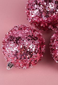 Набор новогодних шаров 3шт 8см Пайетки бусины розовая роза пластик 000000000001208648