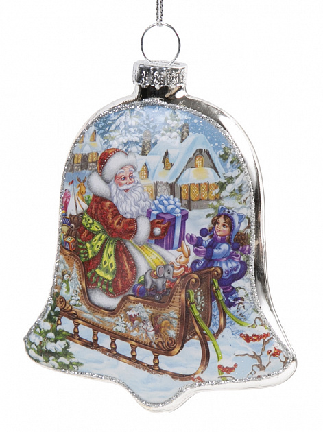 Новогоднее подвесное украшение Дед мороз на санях из стекла / 7х1,5х8 см арт.80377 000000000001191408