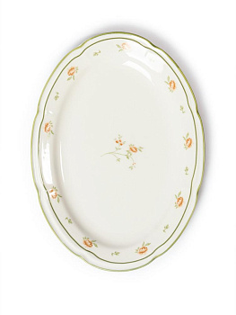 Блюдо овальное 30x22см DE'NASTIA Provence цветочный принт зеленая кайма фарфор 000000000001231316