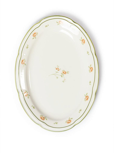 Блюдо овальное 30x22см DE'NASTIA Provence цветочный принт зеленая кайма фарфор 000000000001231316