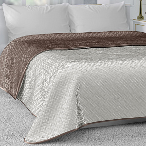 Покрывало 240x260см DE'NASTIA Палермо двустороннее геометрия атлас/атлас молочное/светло-коричневое 100% полиэстер 000000000001190043