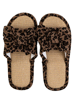 Тапочки домашние 38-39женские открытые леопардовый бант коричневый полиэстер/ПВХ 000000000001228900