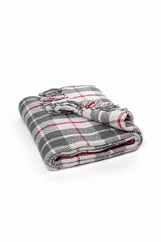 Покрывало 200x220см DE'NASTIA клетка серый/белый хлопок 000000000001229649