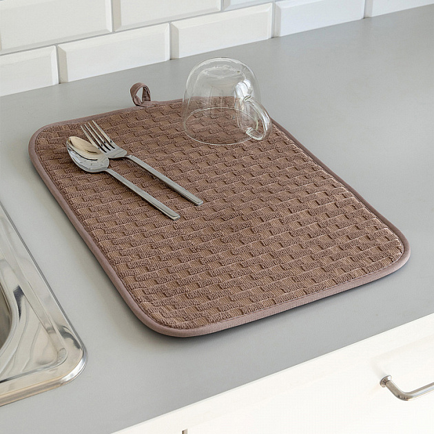 Коврик для сушки посуды 45х32см LUCKY Шашечки коричневый микрофибра полиэстер 000000000001223878