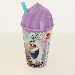 Стакан пластиковый 430мл с соломинкой и объемной крышкой в виде мороженного Холодное сердце Цветы Stor 274646/86885 000000000001193187