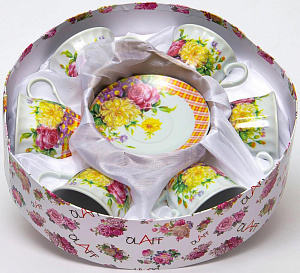 Набор чайный фарфор 12шт (6 чашек 220мл + 6 блюдец) подарочная упаковка Флора Букет Olaff 124-01166 000000000001200545