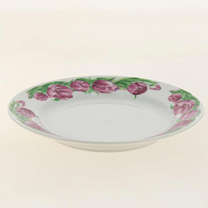 Тарелка фарфор десертная 175 мм супадкий край Розовые тюльпаны бортовые,093022 000000000001193462