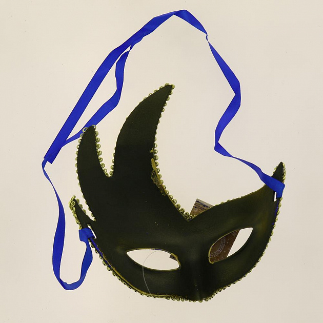 Карнавальная маска Жарптица синяя из пластика (ПВХ), украшена глиттером, с атласной лентой для крепления на голове / 16х20х7см арт.7 000000000001163346