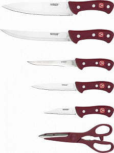 Набор ножей Vitesse 7пр нжс VS-8129 с подставкой из пластика(Нож поварской 8”,Нож для мяса 5.5”,Нож раздел. 8”,Нож универс. 5”,Нож д 000000000001189616