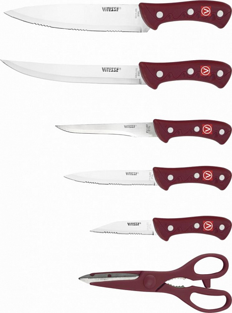 Набор ножей Vitesse 7пр нжс VS-8129 с подставкой из пластика(Нож поварской 8”,Нож для мяса 5.5”,Нож раздел. 8”,Нож универс. 5”,Нож д 000000000001189616