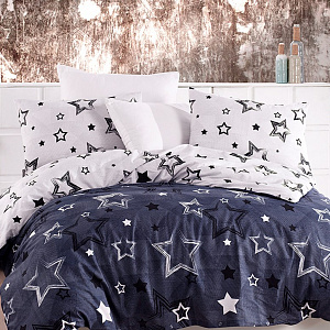 Комплект постельного белья 1,5-спальный LUCKY Звездное небо 1 наволочка 50х70см синий/белый ранфорс 80% хлопок 20% полиэстер 000000000001213467