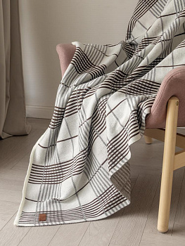 Плед 150x200см DE'NASTIA Клетка молочный/коричневый акрил 000000000001218621