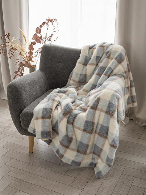 Плед 150x200см DE'NASTIA Mink 2 слоя бежевый/голубой полиэстер 000000000001231166