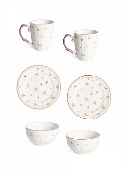 Набор столовой посуды 6 предметов DE'NASTIA vintage breakfast цветочный принт фиолетовая кайма фарфор 000000000001231308