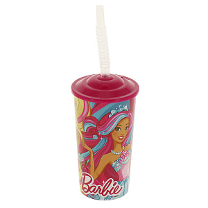 Бокал с крышкой и трубочкой Барби, 450мл, пластик 000000000001171350