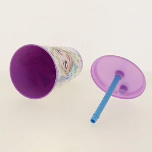 Стакан пластиковый 430мл с соломинкой и крышкой спортивный Холодное сердце Цветы Stor 265221/22830 000000000001193189