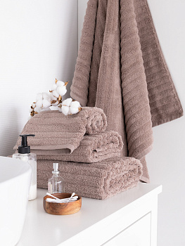 Полотенце махровое 70x130см DE'NASTIA Узкая Волна 500гр бежевый хлопок 000000000001211688