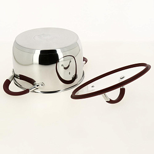 Кастрюля из нержавеющей стали,стеклянная крышка с пароотводом и силиконовым ободком, ручки с силиконом 2,2л KITCHEN FANTASY Cristell 000000000001192855