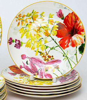 Набор столовой посуды 19 предметов BALSFORD Акварельный букет (обеденная 27см-6шт/десертная 20,5см-6шт/салатник 20,5см-6шт/салатник 23см 1,2л) фарфор 000000000001204596