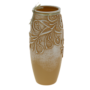 Ваза стеклянная бочка 23,5 см, тБарельефный рисунок  с ленточкой Раффа 7735/230/77-733.1 000000000001191052