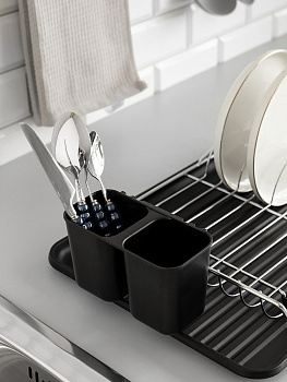 Сушилка кухонная 49x32x12см DE'NASTIA с поддоном черный/серебристый железо/ПП 000000000001227721