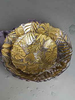 Блюдо сервировочное 22см EFE GLASS Листья золото стекло 000000000001213520