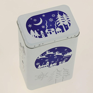 Бaнка Металличеcкая Новогодняя синяя 0,27л из лакированной и литoгрaфиpoвaннoй жеcти с откидной крышкой, для пищевых продуктов.П135* 000000000001192885