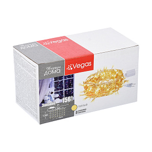 VEGAS Электрогирлянда Занавес 156 теплых LED ламп 12 нитей контроллер 8 режимов прозрачный провод 1,5*1,5м 220v 000000000001180339