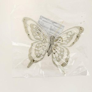 Новогоднее ёлочное украшение Бабочка в золоте из полиэстера на клипсе из черного металла 18,5x14x1см 82245 000000000001201779