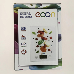 Весы кухонные ECON стекло, максимальный вес 5кг., размер 195*145*12мм, LCD дисплей 42,6*22,8мм, измерение объема жидкости, CO-BS102K 000000000001200805