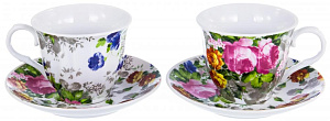 Набор чайный 4шт 2чашки фарфор 220мл/2блюдца Цветение подарочная упаковка Флора Olaff 124-01050 000000000001197816