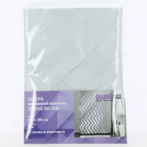 Штора для ванной комнаты 180х180см 12 колец STUDIOTEX Zigzag Silver. Плотные. Быстро высыхают. Мыть мягкой губкой с мыльным раствором. Не стирать.Peva 000000000001211946