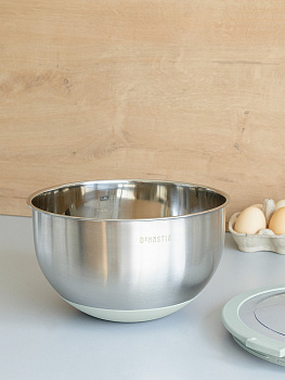 Миска 3л DE'NASTIA прозрачная крышка силиконовое дно ментол нержавеющая сталь 000000000001228059