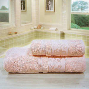 Полотенце махровое 50*90 персик,70%бамб30%хл, пл 450г/м2, АЗ Бамбук бабочки м4007_12 M 000000000001188812