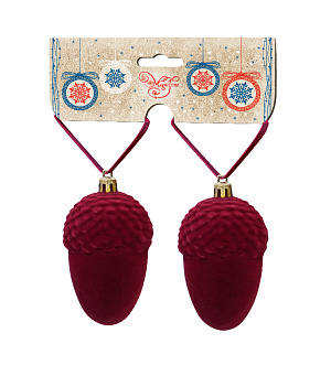 Новогоднее подвесное украшение Жёлуди бордо бархат из полистирола 2шт 10x5x5см 81894 000000000001201818