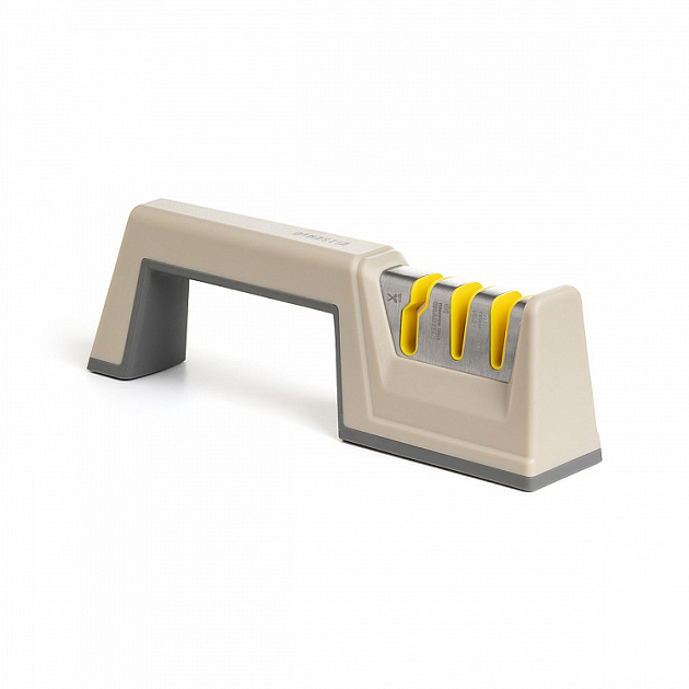 Точилка для ножей 22x4,5x6,7см DE'NASTIA трехэтапная заточка серый/желтый нержавеющая сталь/полипропилен/термопластичная резина/керамика 000000000001225975