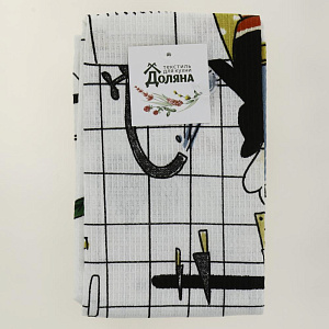 Полотенце кухонное 35х60см Доляна Котик на кухне 160гр 100%хлопок 000000000001206667