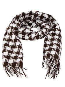 Палантин 70х180см орнамент гусиная лапка коричневый полиэстер 000000000001229211