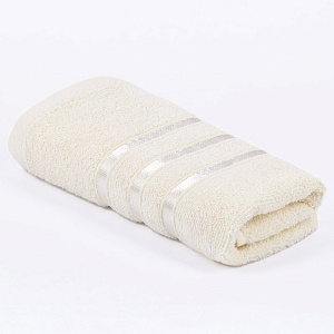 Полотенце махровое 30х60см СОФТИ бордюр с 3 полосками молочное плотность 380гр/м 100% хлопок 000000000001212195