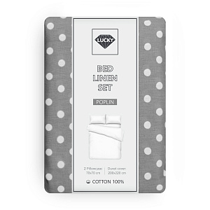 Комплект постельного белья Евро LUCKY ГОРОШЕК (пододеяльник, наволочки 70х70см-2шт) темно-серый поплин хлопок-100% 000000000001215992