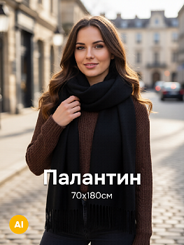 Палантин 70х180см однотон двусторонний черный полиэстер 000000000001229226