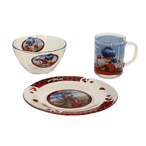 Набор детской посуды 3 предмета ND PLAY Леди Баг и Супер Кот Бабочки стекло 000000000001193235