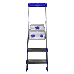 Стремянка 3ступени 42х63х119см НИКА. Встроенный лоток для инвентаря и отделение для инструментов. Максимальная нагрузка до 150кг. Металл 000000000001020138