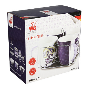 Набор кружек Wellberg, 360мл, фарфор, 5 предметов 000000000001154649