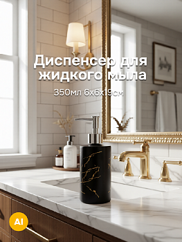 Диспенсер для жидкого мыла 350мл 6х6х19см черный стекло/полипропилен 000000000001229360