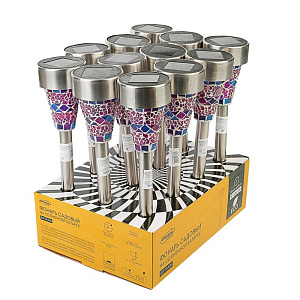 Фонарь садовый 38,5см D7,5см LUAZON LIQHTING Витраж фиолетовый 1 LED на солнечной батарее металл 000000000001211016